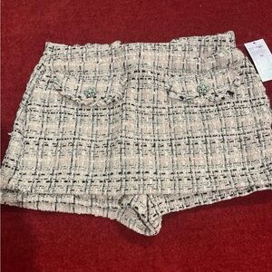 Wild Fable High Waist Tweed Shorts - Cream and Black